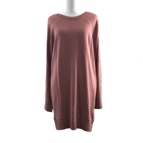 3/$20 Express One‎ Eleven Pink Tunic Sweater Dress Womens Small Snap Sleeve - Picture 1 of 13